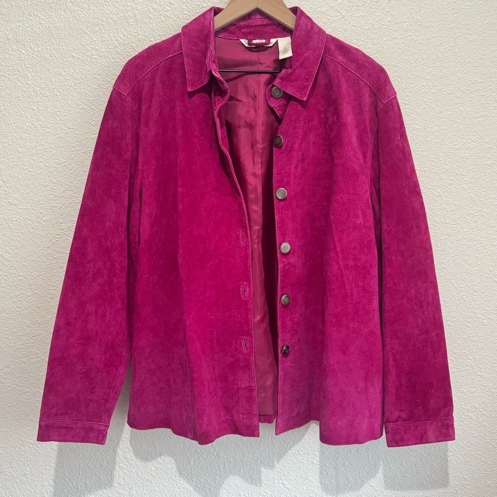 VTG French Laundry Womens XL Pink Suede Leather Grunge Barbiecore 90's Preppy - Picture 10 of 12